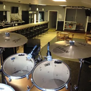 a view of a drum set