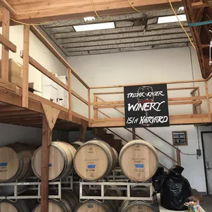 Barrels of wine at this winery!