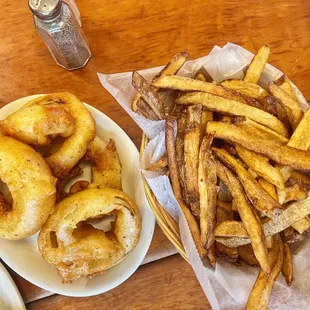 Breaded Onion Rings and Fries