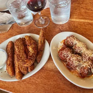 Breaded Dill Pickles and Meatballs Kokkinisto