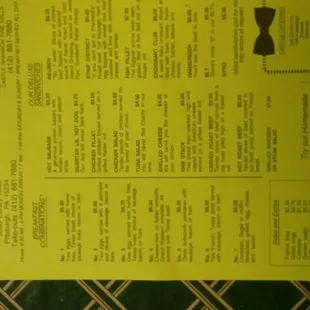 Breakfast &amp; lunch menu. They don&apos;t serve dinner. Daily Specials, too.