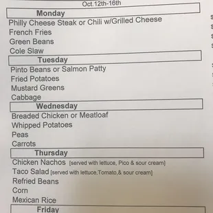 Menu for week !