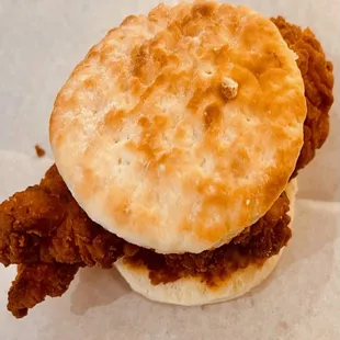 a fried chicken biscuit sandwich