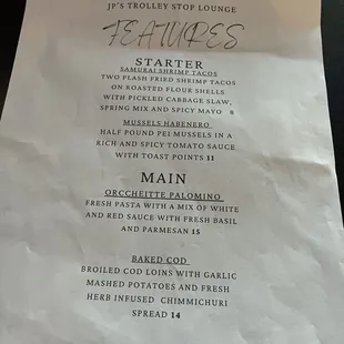 Starters Menu
