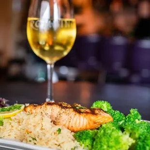 a plate of fish and rice