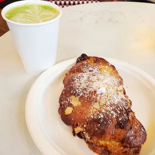 Matcha Latte with Oatmilk and Almond Croissant