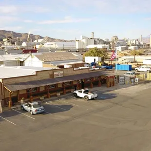 an aerial view of a factory