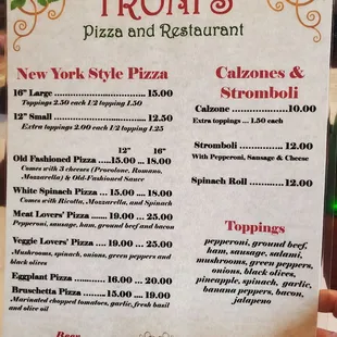 Pizza side of the menu