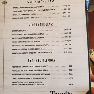 Wine list