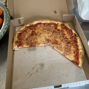 10&quot; small New York cheese pizza, with two slices eaten in the car on the drive home.