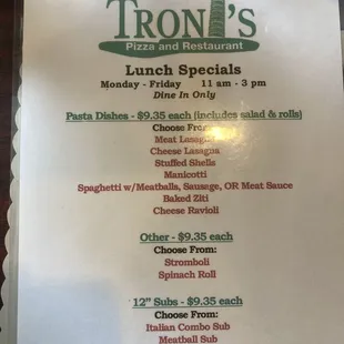 Lunch menu