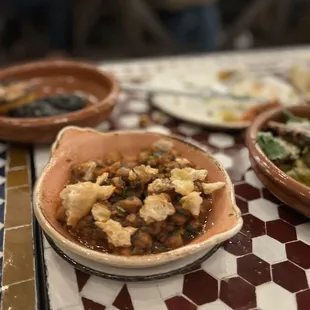 a variety of dishes on a table