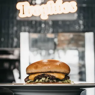 a cheeseburger on a plate