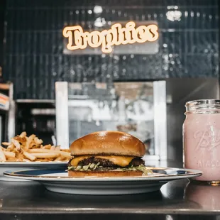 a burger and french fries