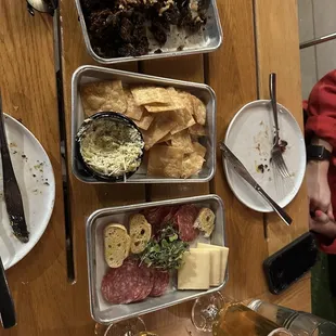 Spinach &amp; Artichoke Dip, Charcuterie board, &amp; Brussels Sprouts