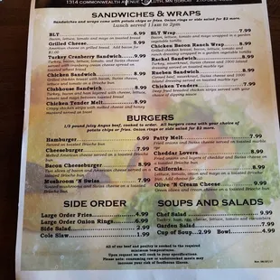 a menu for a sandwich and wrap