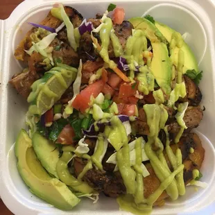 Salad, with jerk chicken added