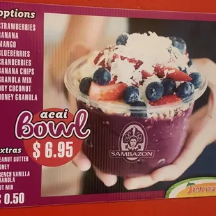 a menu for a smoothie