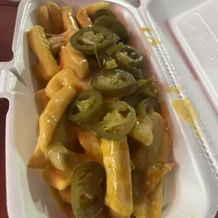 Cheese fries with jalapeños