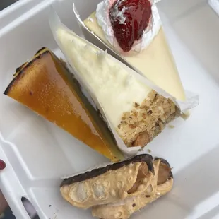 Crème brûlée cheesecake, carrot cake, cheesecake, mini cannolis