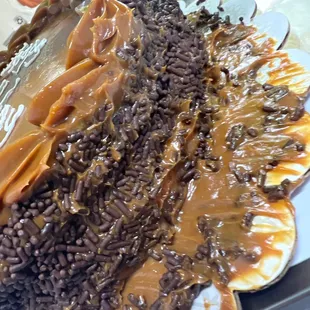 a chocolate cake covered in caramel
