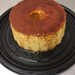 a cake on a black plate