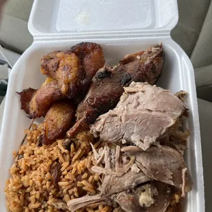 I got the roast pork chicken and rice and sweet plantains