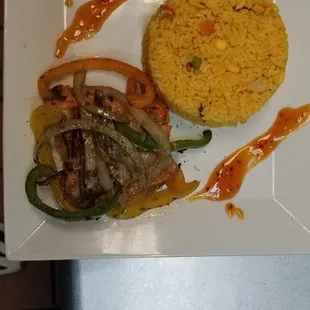 Grill salmon with fried rice