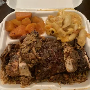 White meat jerk and sides