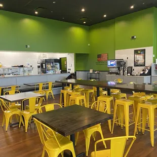 tables and chairs in a restaurant