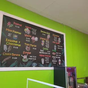 a menu on the wall
