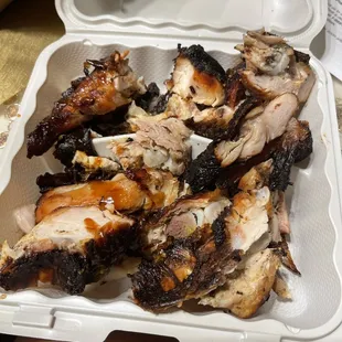 Supposed to be a medium jerk chicken (just the meat) but this is a quarter leg and thigh with an extra piece of leg