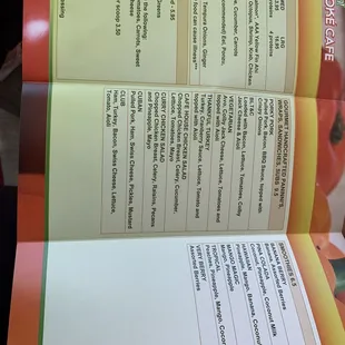 the menu for the restaurant