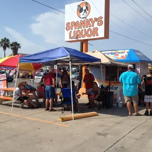 a group of people under a canopy