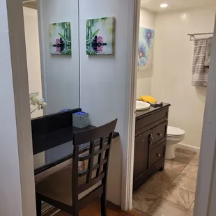 vanity, bathroom entrance