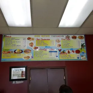 a menu on the wall