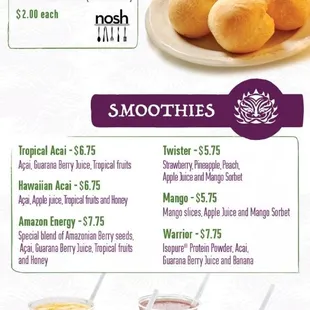 Smoothies and Baked goods Menu