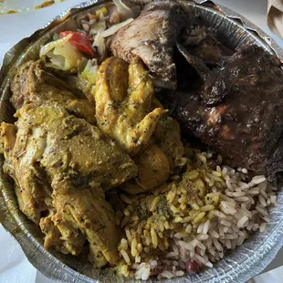 Curry and jerk chicken combo plate -- 5/5 noms! Delicious.