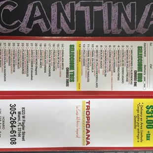 Cantinas 31$ + Tax Mon-Fri ... Thursday Menu