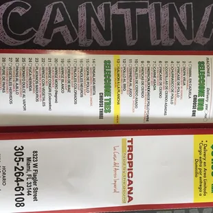 Cantinas 31$ + Tax Mon-Fri ... Tuesday Menu