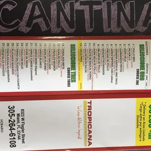 Cantinas 31$ + Tax Mon-Fri ... Wednesday Menu