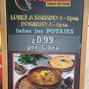 Our well known offer 0.99$ per pound in all our  soups!! Mon-Sat 6pm-8pm // Sunday 4pm-8pm