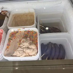 Ice cream and chocolate dipped bananas