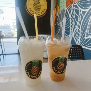 (Right) Coconuez Raspado (Shaved Ice) (left) Guava Raspado (Shaved Ice)