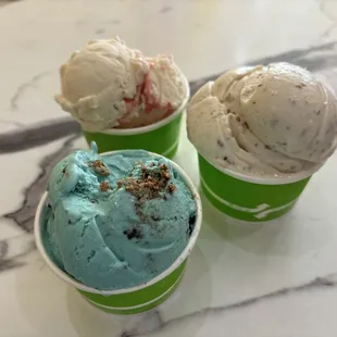 Cookie Monster, pecan, and Strawberries and Cream