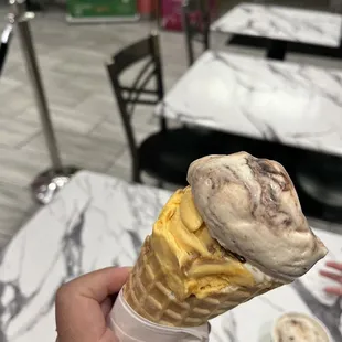 Snickers and Pumpkin Pie scoop on a waffle cone - excuse the crappy photo - I was with my toddler