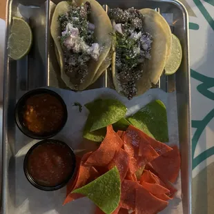 Baja Cali steak tacos- very good! Diablo sauce VERY hot