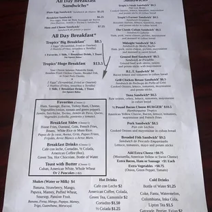 Menu side one