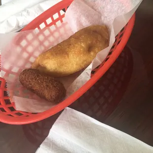 Fresh croquetta and the best beef empanadas.