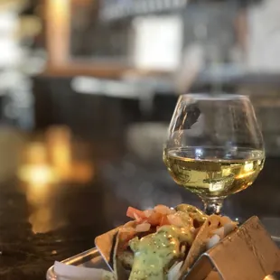 One of the three mahi-mahi tacos accompanied by a beautiful glass of Bumgardner Aloha cider on tap.